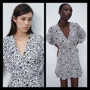 White and Grey cheetah Zara wrap dress.